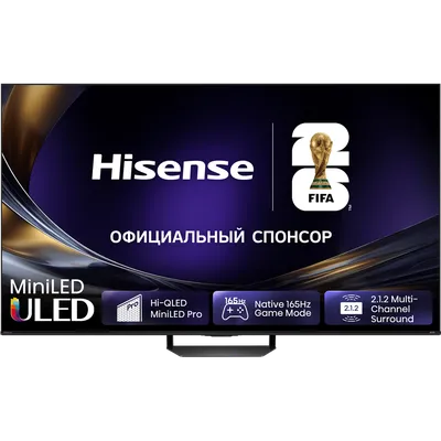 Телевизор ЖК 85'' Hisense/ 85", Ultra HD, Mini LED, VA, Local Dimming Zones 1536, 4K 48-165Hz, 2K 48-330Hz, Smart TV (HomeOS U9.5), Wi-Fi, DVB-T2/T/C/S2/S, HDR 10+, Dolby Vision, Dolby Atmos, Bluetooth, 2.1.2 CH 2*10W(Main)+20W(Subwoofer)+2*5W(Side), 600 nits, 5000:1, CI+(1.4), 4хHDMI, 2хUSB, FreeSync Premium PRO, 165Hz Game Mode Pro, Charcoal grey, 2026