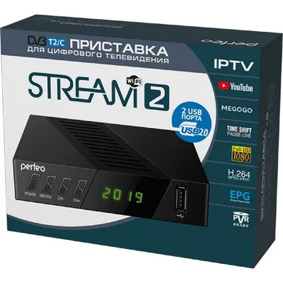 Повреждение упаковки Perfeo DVB-T2/C приставка "STREAM-2" для  цифр.TV, Wi-Fi, IPTV, HDMI, 2 USB, DolbyDigital, пульт ДУ [PF_A4488 ]