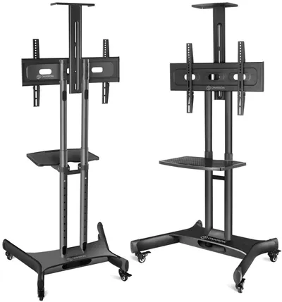 Мобильная стойка ONKRON TS1551 на 1 ТВ/ 32-65" от 200х200 до 400х600 регулировка полки по высоте колесики с блокировкой черная