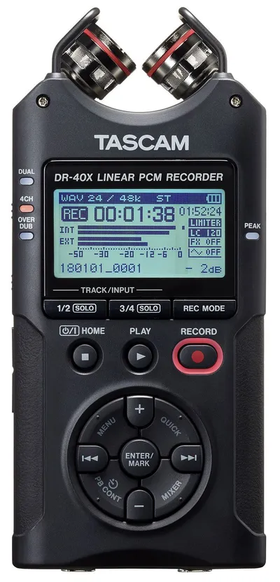 Рекордер Tascam DR-40X, 24 бит/96 кГц, 2×XLR/TRS, microSD