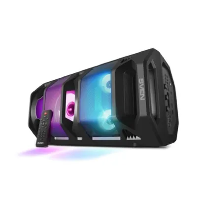 Sven PS-670 2.0 Мобильные колонки чёрные (2x32.5W, mini Jack, USB, Bluetooth, FM, micro SD, ПДУ, 2 x 4400 мA, LED подсветка)