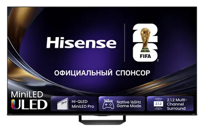 Телевизор ЖК 65'' Hisense/ 65", Ultra HD, Mini LED, VA, Local Dimming Zones 960, 4K 48-165Hz, 2K 48-330Hz, Smart TV (HomeOS U9.5), Wi-Fi, DVB-T2/T/C/S2/S, HDR 10+, Dolby Vision, Dolby Atmos, Bluetooth, 2.1.2 CH 2*10W(Main)+20W(Subwoofer)+2*5W(Side), 600 nits, 1200:1, CI+(1.4), 4хHDMI, 2хUSB, FreeSync Premium PRO, 165Hz Game Mode Pro, Charcoal grey, 2026
