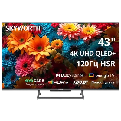 Телевизор Skyworth 43Q67H, 43", QLED, 4K Ultra HD, Google TV