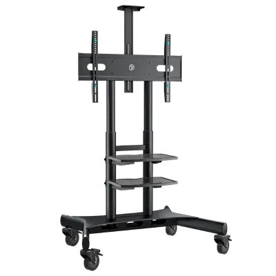 Мобильная стойка ONKRON TS1881 BLACK на 1 ТВ/ 55-80" от 200х200 до 800х500, макс нагр 90,9кг, 2 полки, высота 1050-1650мм, черный