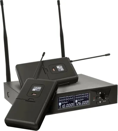 Микрофонная радиосистема Axelvox [DWS7000HT (LT Bundle)] UHF 710-726 MHz, 2 x 32 канала, LCD дисплей, 2х ИК порт, 2x поясных передатчика, 2x головной микрофон, 2x петличный микрофон