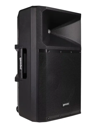 Акустическая система Gemini [GSP-2200] Активная, 2-х полосная, RMS/Peak 550/2200 Вт, АЧХ 40-20000 Гц, SPL 114 дБ, 15" ВЧ, 1,35" ВЧ, вх.: (2) XLR Mic, (2) 1/4" TRS Mic, 1/8 TRS AUX, RCA (L/R) AUX, XLR, вых.: XLR Mix, USB, SD, FM, Bluetooth