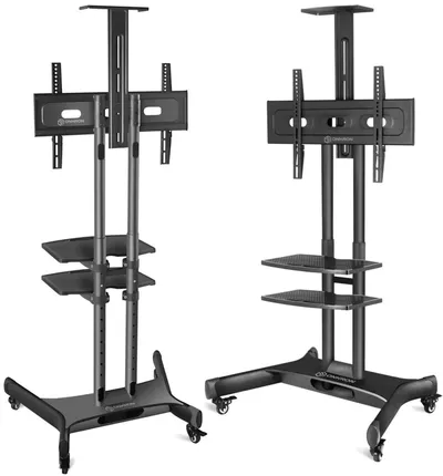 Мобильная стойка ONKRON TS1552 на 1 ТВ/ 32-65" от 200х200 до 400х600 регулировка полок по высоте колесики с блокировкой черная