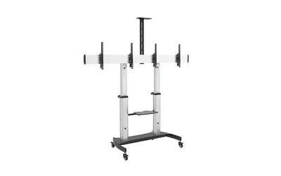 Мобильная стойка Wize Pro [MH255] для 2-х дисплеев в конфигурации 2x1, 37"-60", Max VESA 600x400 мм, наклон +5/-10 градусов, высота 168,5 см,полка для медиаплеера,полка для камеры ВКС, до 50 кг на один дисплей, серебристый